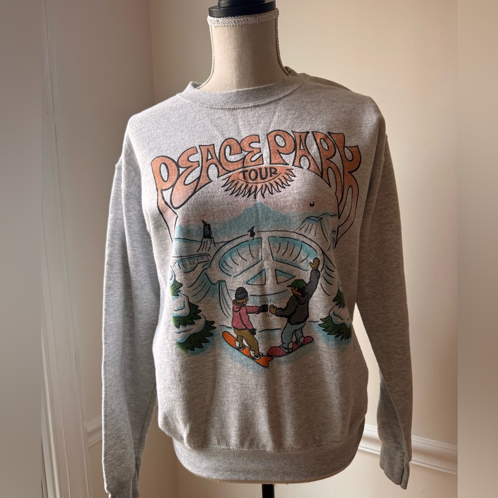 VTG Woodward Peace Park Tour Ski Retro Logo Snowboard Gray Sweatshirt Small